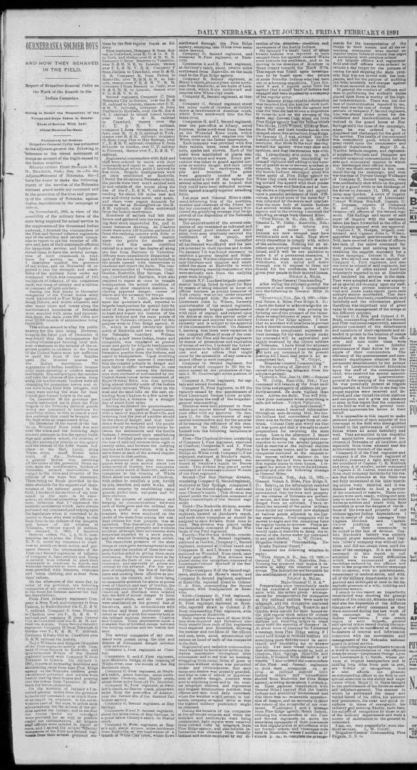 The Nebraska State Journal (Lincoln, Nebraska)06 Feb 1891, FriPage 11 Jarchow, George - army encamped on farm - The Nebraska State Journal (Lincoln, Nebraska)06 Feb 1891, FriPage 11